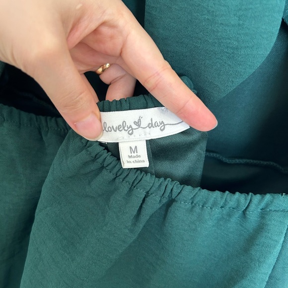 Lovely Day Emerald Green Spaghetti-Strap Ruffle Midi Dress - Picture 4 of 7